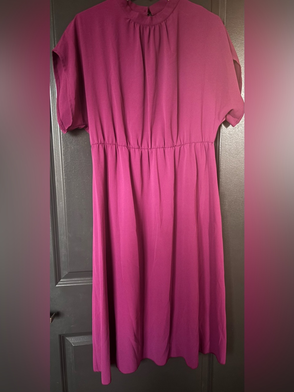 Women's Midi Dress in Fuchsia with Elastic Waist
